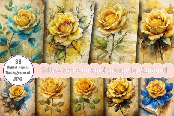Download Yellow Roses on Aged Grunge Background - Premium Resources