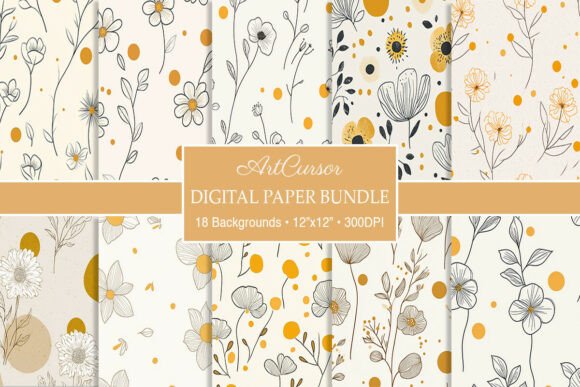 Download Mustard Boho Line Art Flowers Background - Flowers background Collection