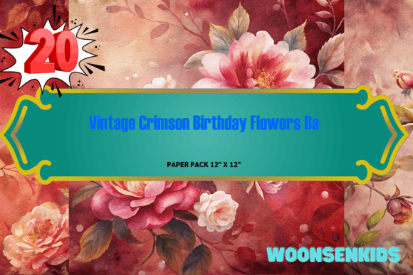 Download Beautiful Vintage Crimson Birthday Flowers Background Watercolor Png Kdp Digital Paper - Flowers background Collection